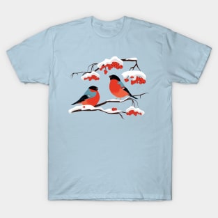 Bullfinches on a branch of mountain ash T-Shirt